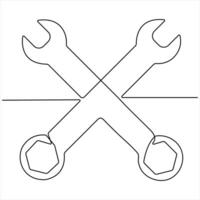 Minimalist Continuous One Line Drawing of Wrench Tools Hand Drawn Icon for Mechanical Repair vector