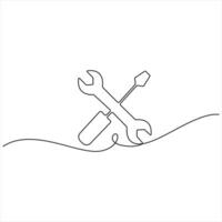 Minimalist One Line Drawing of Wrench Tools Hand Drawn Icon for Mechanical Repair vector