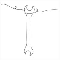 Continuous Line Wrench Tools Drawing Outline for Engineering and Maintenance vector
