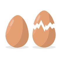 Eggshell icon on white background. Whole raw egg and cracked egg. Protein, calcium. vector