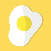 Fried egg icon with yolk on yellow background. Breakfast food. Protein. Farm product. vector