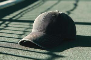 A baseball cap sitting on the ground photo