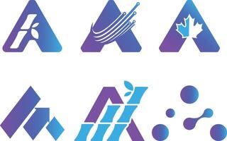 Letter A logo design with growth arrow and bamboo for tech company and web icon set use using arrow and technology symbol vector