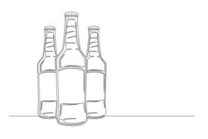 Continuous one line beer bottles vector
