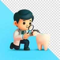 Cartoon dentist inspecting a tooth vector