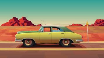 a side view vintage car in desert vector