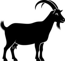 A simple black silhouette of a goat with long horns, isolated on white. vector