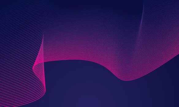 Purple line waves on dark gradient background. Dynamic wave line pattern vector