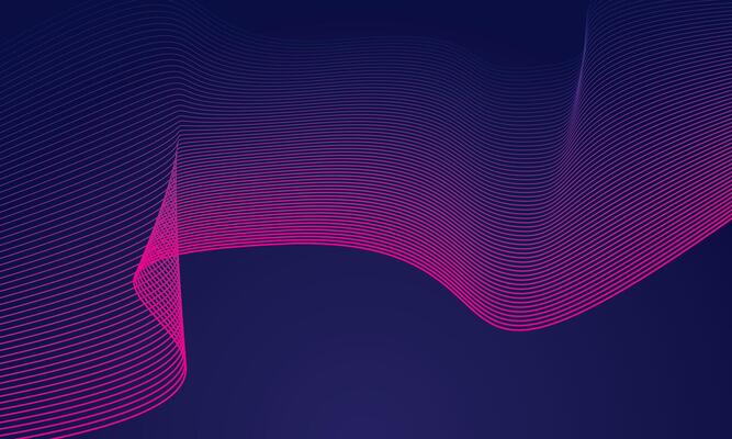 Purple line waves on dark gradient background. Dynamic wave line pattern
