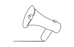 Minimalist line art of person holding loudspeaker symbolizing public speaking announcement or sale vector