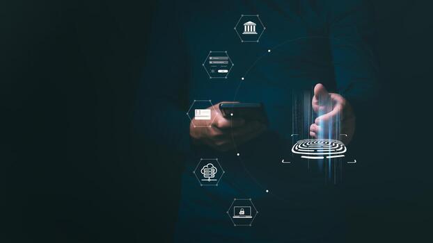 biométrico autenticación para ciber seguridad, seguro huella dactilar exploración para personal y financiero información, dos factores autenticación foto