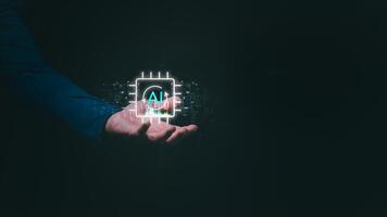 The concept of revolution in digital AI technology and supporting technology in business plans, marketing success, users show AI, intelligent systems help develop and create future technology. photo