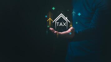 Property Tax Increase, Businessmen are showing the growth of real estate investment tax that indicates investors are interested in investing in houses, condos, and land, Interest rates and inflation photo