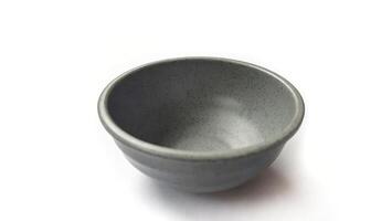 Empty circle grey bowl with ceramic melamin material isolated on white background photo