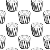 Hand-drawn pattern featuring traditional drums arranged in a repetitive design vector