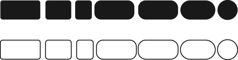 Basic Shape Icon Set . Rectangles, Squares, Ovals, and Circles in Solid and Outlined Silhouettes on White Background vector