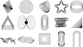 Set of Abstract Geometric Shapes in 4x4 Grid . Line Art Symbols and Decorative Pattern Icons Illustration vector
