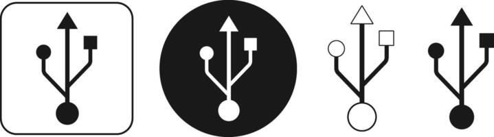 Set of USB Port Icons in Circle, Square, and Outline Styles . Universal Serial Bus Symbol Illustration vector