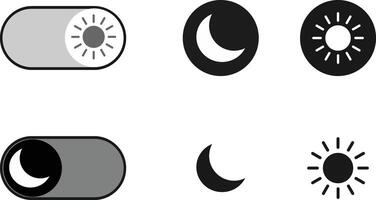 Day and Night Mode UI Elements. Toggle Switches, Sun, and Moon Icons for Theme Settings Illustration vector