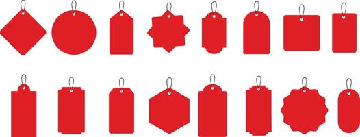Set of Red Blank Tags in Various Geometric Shapes . Label, Price Tag, and Badge Illustration vector