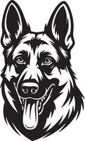 German Shepherd Dog Illustration - Black and White of Happy Dog Face with Tongue Out vector