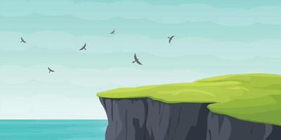 Peaceful Seaside Cliff Panorama Flat Scene. vector