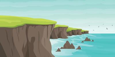 Scenic Sea View with Coastal Cliffs Flat Landscape. vector