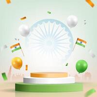 india independence day abstract square banner design with tricolor podium, flags, and balloons illustration, republic day india background vector