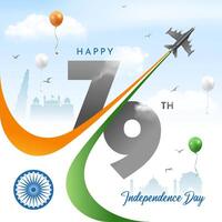 15th august happy 79th independence day of india illustration with abstract wavy lines, clouds and tricolor background vector