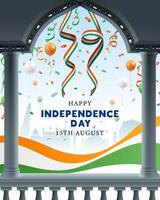 15th august happy 79th independence day creative illustration with ribbons, confetti and balloons vector
