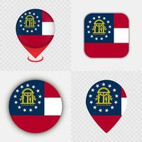 Set of Georgia State Flag Icons and Map Pins. vector