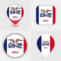 Set of Iowa State Flag Icons and Map Pins. vector