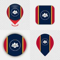 Set of Mississippi State Flag Icons and Map Pins. vector