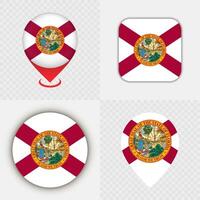 Set of Florida State Flag Icons and Map Pins. vector