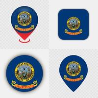 Set of Idaho State Flag Icons and Map Pins. vector