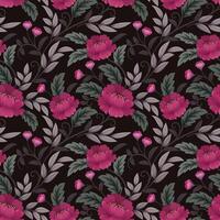 Floral pattern with pink flowers and green leaves vector