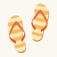 Orange striped flip flops with y-shaped strap. Isolated element for design. Summer, vacation, rest concept. vector