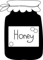 Jar honey composition. graphic line illustration. Silhouette sign for logo, print, comics, boards, design, stickers, decoration, posters Coloring Sheet for Stress Relief and Relaxation vector