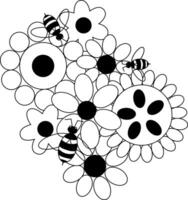 Flowers and honey bees composition. graphic line illustration. Banner, poster, wrapping paper, sticker, print, modern textile design. poster, invitation, backdrop, ad, sale vector