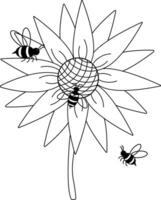 Sunflower and bee composition. graphic line illustration. Perfect for cards, decorations, stickers, logo, menu, various designs. For logo, web, package, sticker. vector