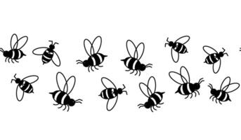 Bees horizontal seamless border. graphic line illustration. Suitable for wall murals, gift wrap, textile and wallpaper. background for banners, print for fabric, labels, t-shirt printing. vector