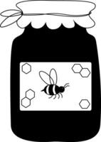 Elegant honey jar with bee and hexagon composition. graphic line illustration. design for fashion graphics, textile prints, fabrics, wallpapers. For logo, web, package, sticker. vector