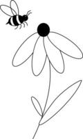 Bee and Chamomile flower composition. graphic line illustration. Suitable for Creative Industry, Multimedia, entertainment, Educations, Shop, and any related business. vector