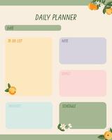 daily planner template with orange plant and flower background with schedule, goal, notes organizer vector