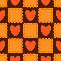 Preppy hearts, cookie lace geometric seamless pattern in square. vintage texture textile baby clothe vector
