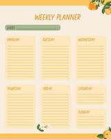 weekly planner template with orange plant and flower background. Organizer and schedule design vector