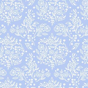 Damask floral, hand, drawn seamless pattern. simple meadow flower botanical texture for rustic textile vector