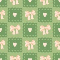 Green pattern with bows and hearts vector