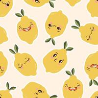 Cute lemon pattern with smiling faces vector