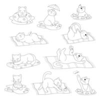 Cute cats and capybaras on the beach. Clip art for your projects. vector
